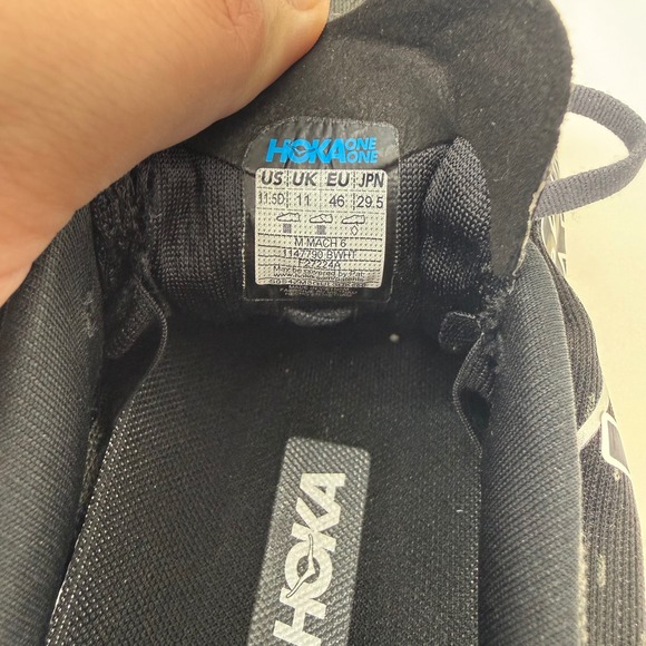 Hoka Mach 6 Mens 11.5 Black White Running Shoes Sneakers Athletic 1147790 BWHT - Picture 10 of 11